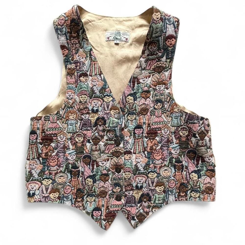 90's true vintage embroidered people vest